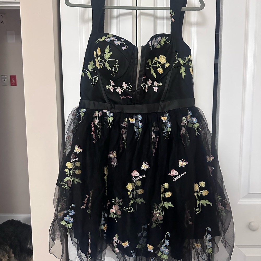 Floral Embroidered Black Kids Dress